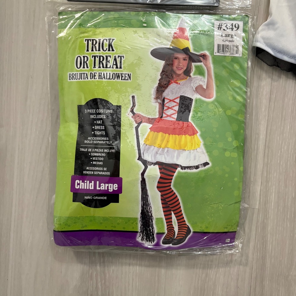 Trick or Treat Brujita Halloween Girl Costume Witch Dress Hat Tights Size Large